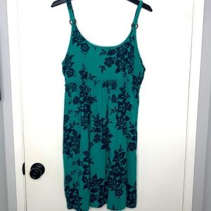 Sonoma green and navy Hawaiian print dress